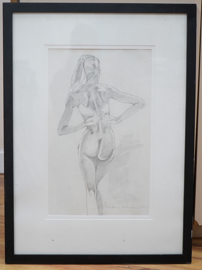 20th century, pencil, Study of a semi-nude female, signed and dated 1984, 45 x 27cm. Condition - fair to good